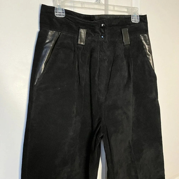 Vintage Sharp Fashions Genuine Leather Black Suede High Rise  Pants - Picture 3 of 6